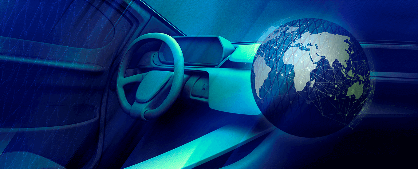 Interior Image of a car with globe on the right to show textures from the interior of the car and global presences of the Eschmann Texture